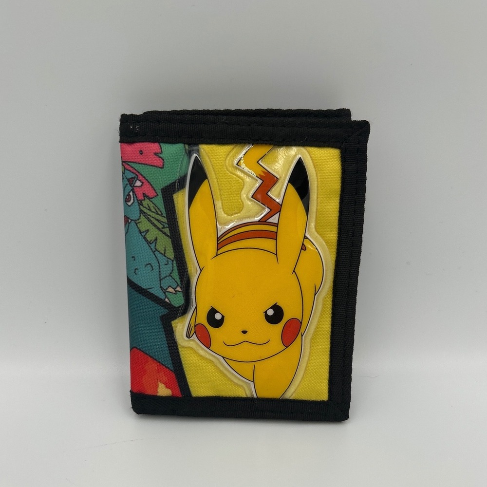 Pokemon Kids Trifold‎ Nylon Wallet Pikachu Charizard Blastoise Venusaur Black